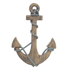 Adeco Wooden Boat Anchor with Crossbar, Steering Wheel, Décor Home Wall Dec picture
