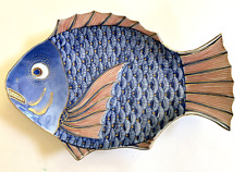 Japanese Blue & Red Imari Fish Dish Meiji Period? 9-1/2