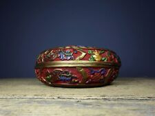 Collect Chinese old lacquer hand painting flower bird fish ring box Jewelry box picture