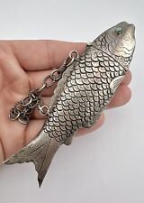ANTIQUE STERLING SILVER ENGRAVED FIGURAL FISH & TURQUOISE CANTEEN FLASK 5