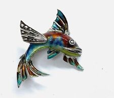Stunning Antique German 830 Silver Enamel & Marcasite Fish Brooch 5.7 grams picture