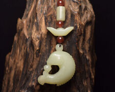 Certified Natural Hetian Jade Hand-carved Exquisite Fish Statue Pendant 7214 picture