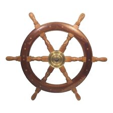 Wooden Ships Captains Wheel 24 Inch w/ 1 Inch Keyed Bras Hub Decor Boat Steering picture