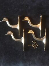 Set of 4 Vintage Solid Forged ï¿¼Brass Duck Head Hat Coat Hanger Curtain Rod Hook picture