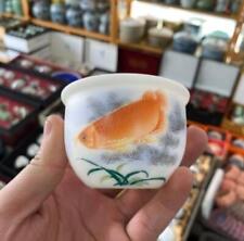 ChinaJingdezhen Sheep Fat Jade Porcelain Alum Red 100ML Golden Dragon Fish Cup 2 picture