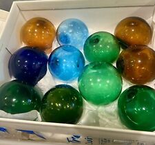 Lot of Maritime Blown Glass Fishing Net Floats {11} 4 Green, 3 Brown, 3 Blue  picture