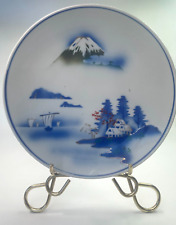 Antique Japanese Nippon Fuji Mountain Plate Pine Trees Village Boat 9