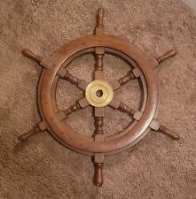 Nautical Boat Ship Wood And Brass Steering Wheel Wall Hanging 20.5