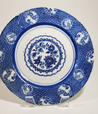 Antique Japanese Blue White Imari Plate Fish Scale Border 12 Coin Floral Center picture
