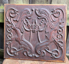 Antique CARVED WOOD DOLPHIN FISH PANEL plaque architectural furniture folk art picture