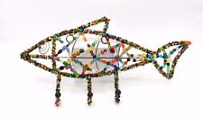 Vintage Folk Art - Genuine Glass Beads 17” 3 Hook Hanger Handmade Fish, Wired picture