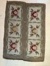 Antique Rectangle Wool Hook Rug With Center Seam 19”x27” Taupe/red/green/cream picture