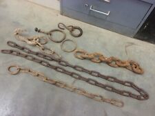 Antique PRIMATIVE BLACKSMITH Hand Forged Large Flat Hook Chain Rings Horse Rusty picture