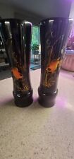 2 Koi Fish Black Lacquer Vases 7 1/2 Inch Made In VIETNAM picture