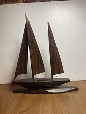Antique Black Persimmon Wooden Sail Boat Model Hand Carved Art Decor Collection picture