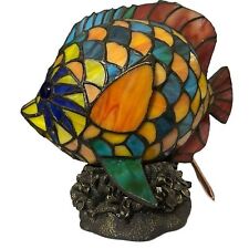 TIFFANY STYLE Stained Glass Fish Accent Lamp Vintage Nightlight Fish Design 8” picture
