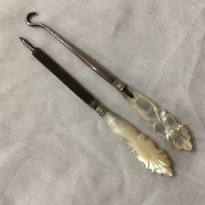 C. 1900 Antique Mother of Pearl Handles Button Hook & Nail File Tool picture
