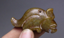 Unique China Natural Old Jade Carving  Dragon Fish Beast Bear  Amulet Pendant picture