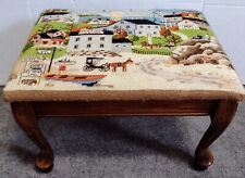 Vintage Wood Cross Stitch Needlepoint Footstool Fishing Town Captain Jim's Fish  picture