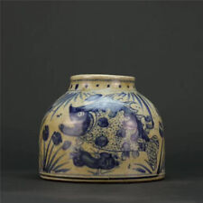 Old Chinese  blue and white porcelain fish pattern pot Porcelain Jar 10.6cm picture