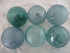 6  Alaska Beach Combed Japanese Glass Fishing Floats, Natural Etched Net Pattern picture