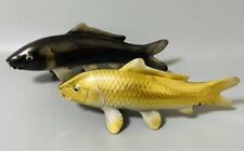 Carp Fish Metalwork Figurine Black & Gold Set of 2 Japanese Art Interior w/Box picture