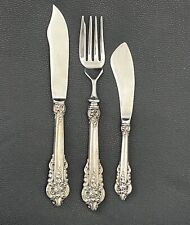 (3) Wallace Grand Baroque Sterling Silver Knife Fork Flatware Fish Rare picture