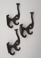 Victorian Cast Iron Triple Metal Coat Hat Wall Hooks Antique-Rustic Lot Of 3 picture