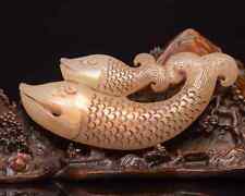 Chinese Natural Hetian Jade Hand-carved Exquisite Fish Statue ag1331 picture