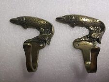 PAIR OF VINTAGE SOLID BRASS PIKE FISH HOOKS COAT HOOKS WITH SCREWS  picture
