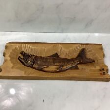 光司　Japanese Wooden Wood Carving Fish Salmon Folk Craft Interior　Used picture