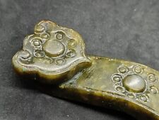 Antique Hand Carved China Hetian Jade Old Flower Hook Sculpture Pendant picture