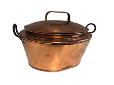 Large Copper Fish Kettle With Lid 19th Century Antique Length 37cm picture