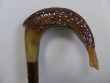 Rams Horn Hand Crafted Carved Walking Stick With Fish picture