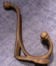 Antique 19th C Cast Iron Double Hook Coat Hat Tack Barn with Ball Finials picture