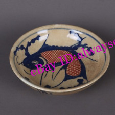 Chinese Antique Porcelain Blue and White Glazed Red Fish Pattern Plate picture
