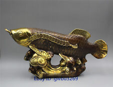 Collection decoration Chinses Bronze Gilded Money Arowana Fish Statue- 22436 picture