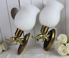 PAIR empire design Fish dolphin brass metal wall lights sconces opaline glass  picture