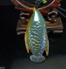 100% Natural Hand-carved Jade Pendant Jadeite Necklace fish 867H picture
