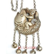 H 16 inch Collection China Tibet Silver Hand-made Fish Boy Necklace Decoration picture