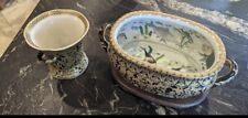 Antique porcelain Chinese Foot Bath with Handpainted Koi Fish & Matching Vase picture