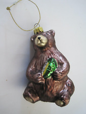 Glass Brown Ornament Bear W/ Fish Unbranded picture