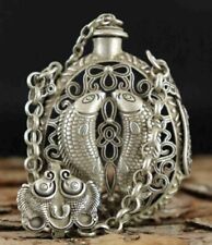 Chinese Old Tibet Silver Copper Carve Hollow Out Pair Fish Delicate Snuff Bottle picture