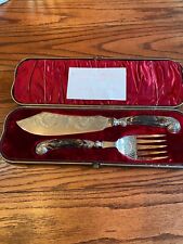 Victorian Silver Fish Servers with Antler Handles- Beautiful In original case. picture