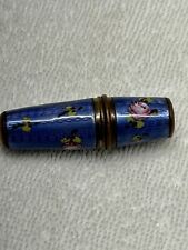 Antique German enamel Basse Taile Roses dragonfly needle thread case brass coppe picture