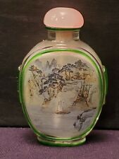 Chinese Hand Painting Inside Painting Snuff Bottle Landscape Boat Mountains picture