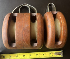 2 Nautical  Pulley, Wood & Metal Maritime, Ship, Sailing, Boats Vtg picture