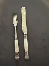 Antique English Victorian Sterling Silver and Mother of Pearl Fish Set picture