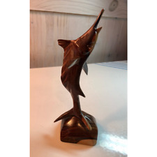 Hand Carved Wood Swordfish Sculpture Marlin Fish Statue Art Decor Sealife 8 in picture