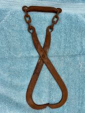 Antique Ice Block Tongs Large Hand-Forged Cast Iron Ice Hook Primitive 15” VTG picture